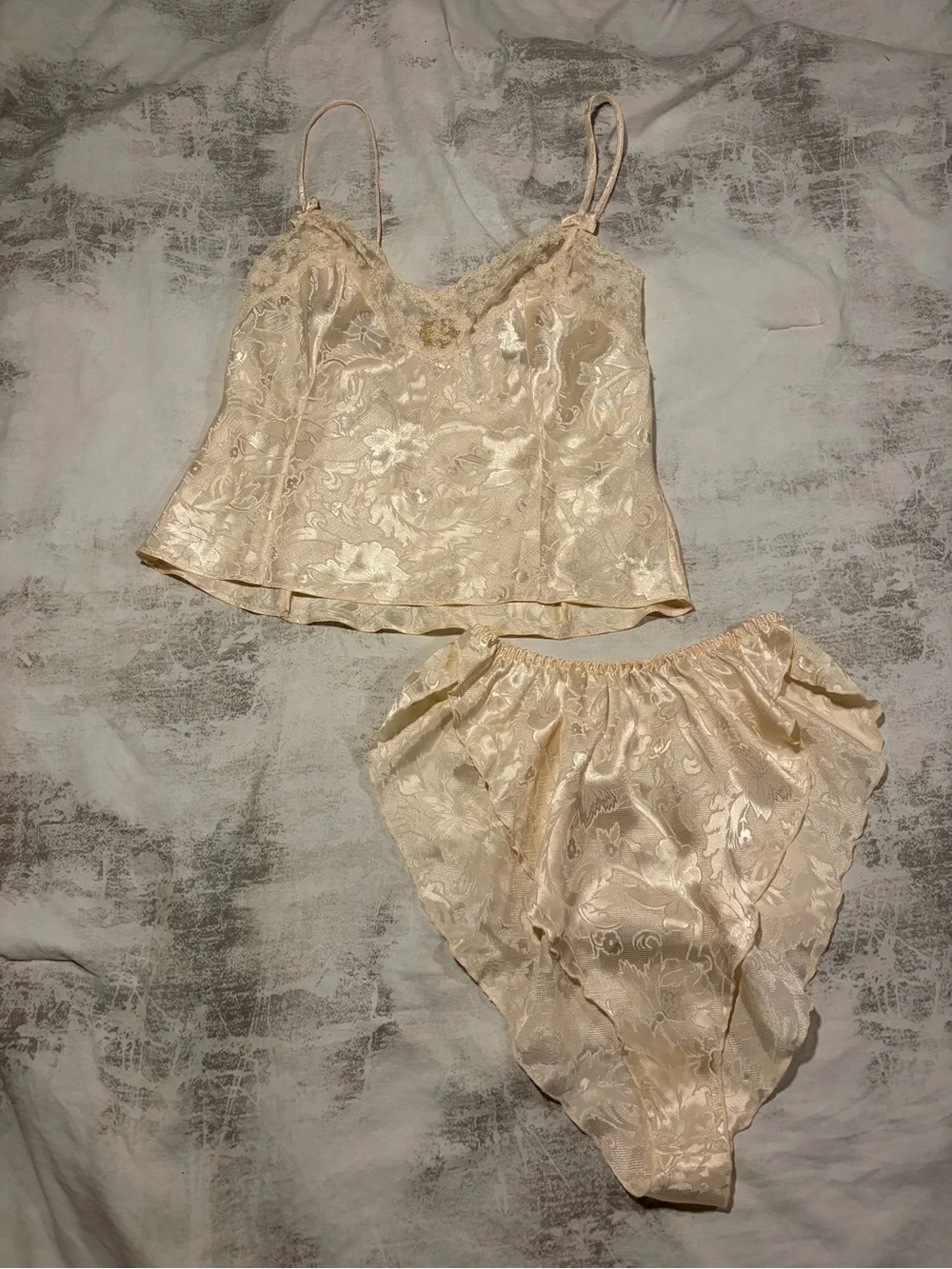 Vintage Victoria’s Secret Ivory Floral Jacquard Cami & Tap Panty Set